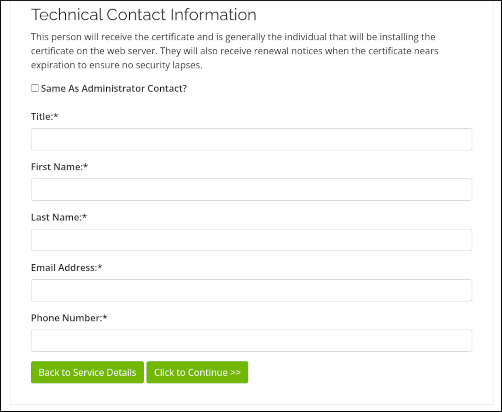 Customer Portal - SSL Certificate - Technical Contact Information