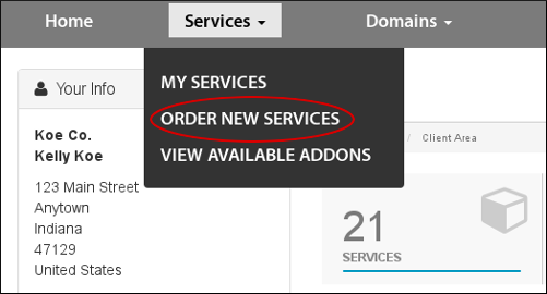 Customer Portal - Services - Order New Services