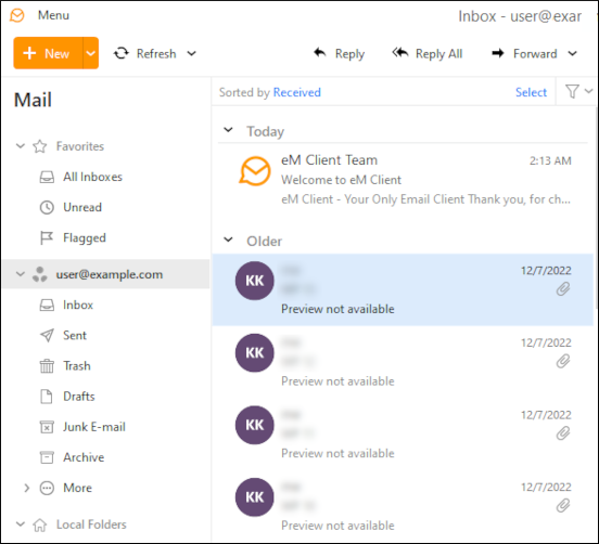 eM Client - Set up account - Inbox