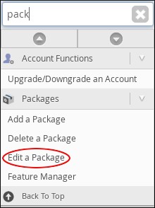 WebHost Manager - Edit a Package