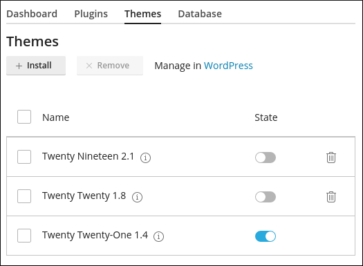 WordPress Toolkit - Installed themes