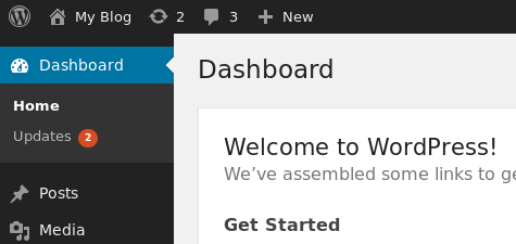 WordPress dashboard - updates